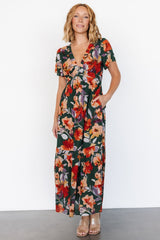 Cassie Short Sleeve Dress | Dark Green Floral