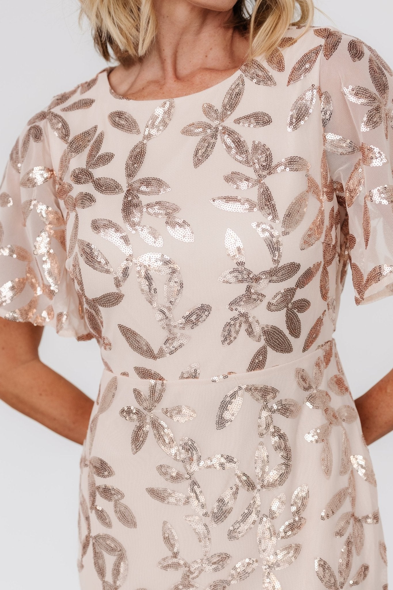 Deanna Sequin Midi Dress | Rose Gold