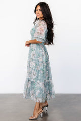 Fabian Jacquard Midi Dress | Light Sage + Blush